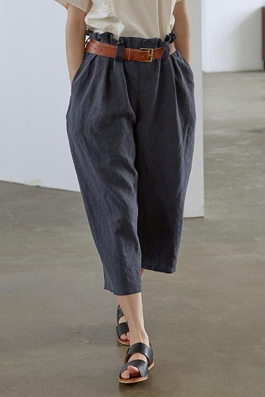 Linen Design Blue Pants Summer Loose Trousers