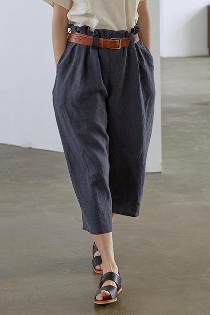 Linen Design Blue Pants Summer Loose Trousers