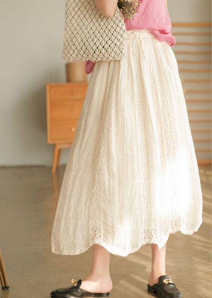 White Tie Waist Lace Patchwork Linen Skirts Spring