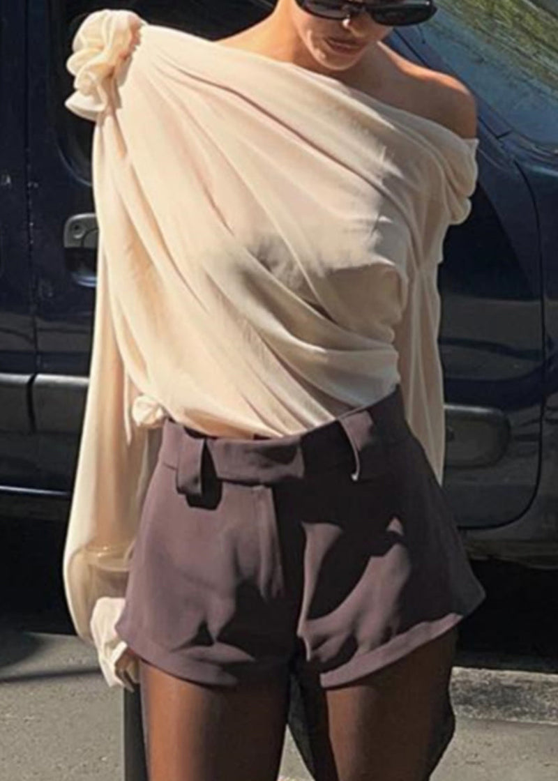 Apricot Cold Shoulder Tulle Top Spring