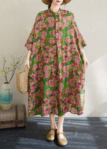Classy Oversized Print Cotton Shirt Dresses Bracelet Sleeve