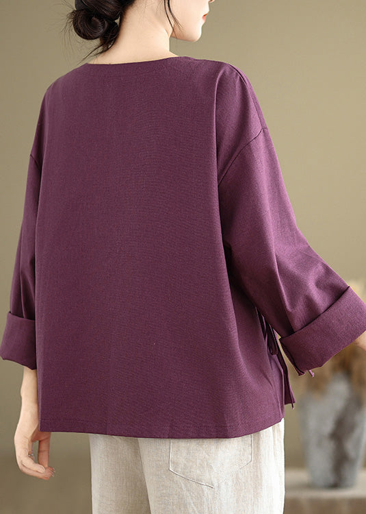Purple Oversized Tie Waist Linen Shirts Spring