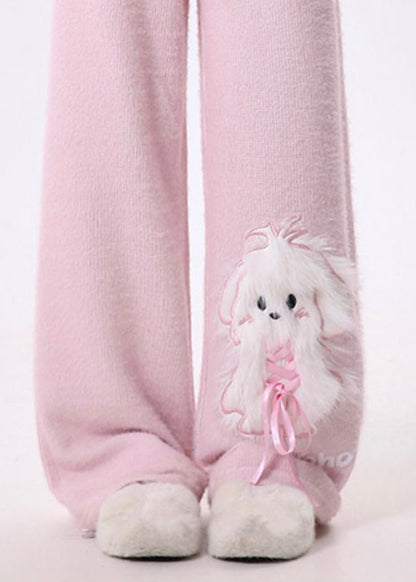 Pink Dog Fluffy Straight Pants Spring