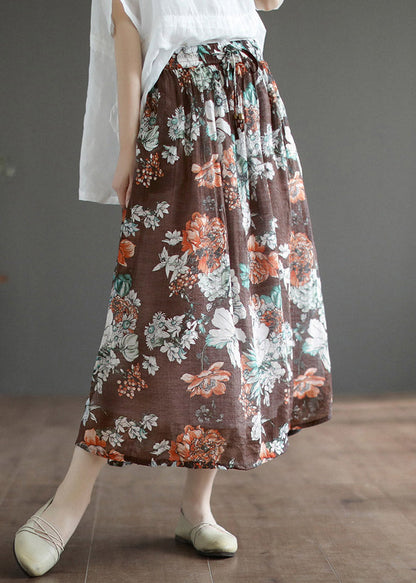 Loose Black Print Tie Waist a Line Skirts Summer