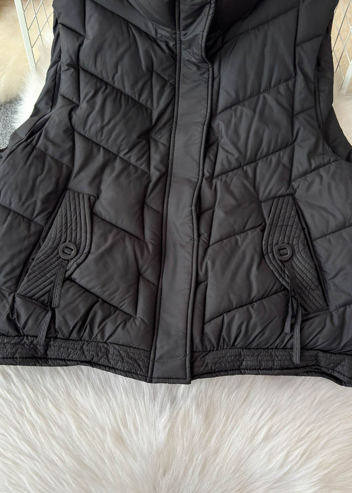 Coffee Stand Collar Pockets Patchwork Parka Waistcoat Winter