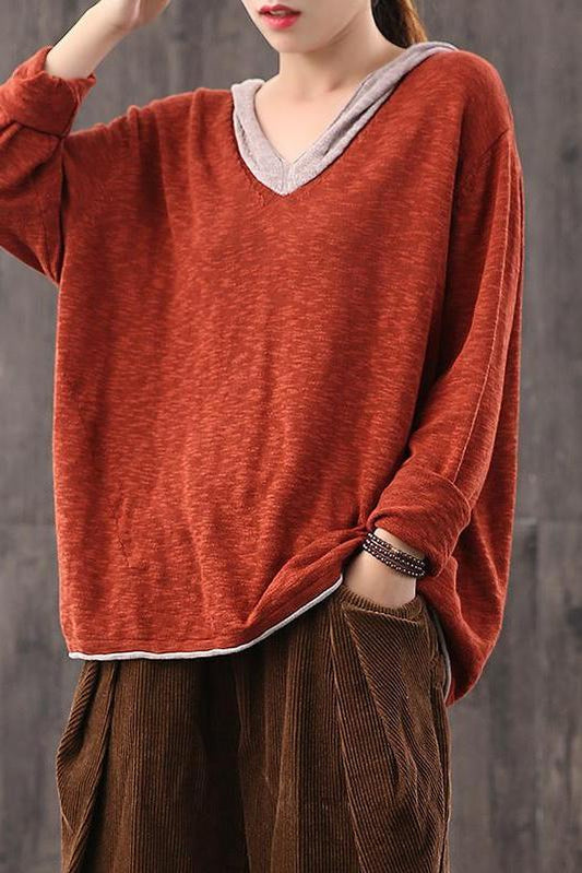 Color Contrasting Hooded Sweater