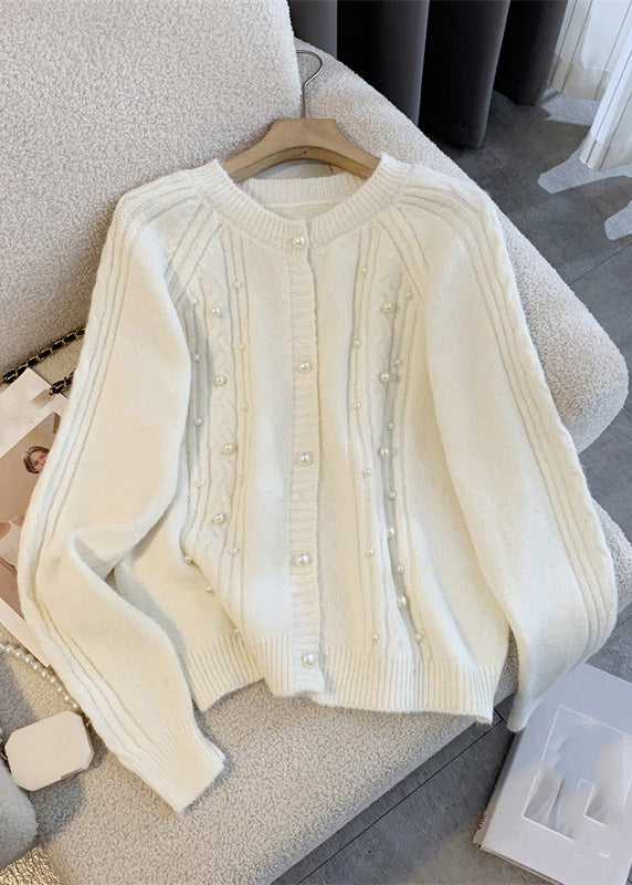 Brief Blue Nail Bead Cotton Knit Cardigans Winter