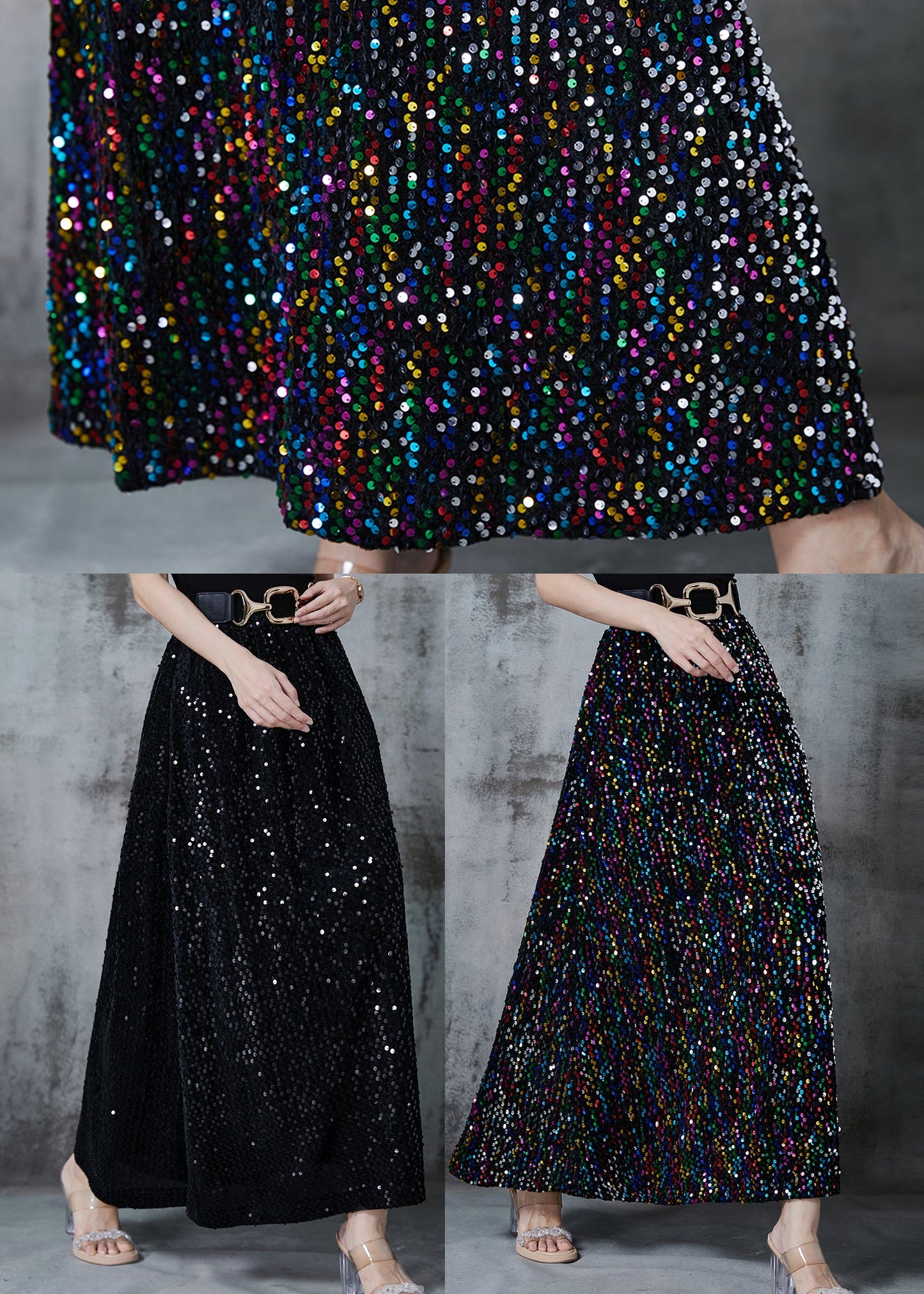Fine Rainbow Sequins Cotton a Line Skirts Fall