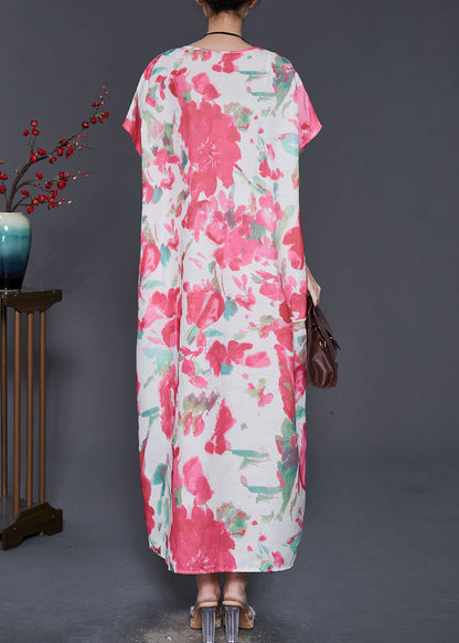 Pink Oversized Print Cotton Vacation Dresses Summer