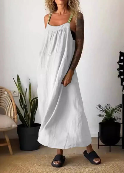 Stylish White Backless Cotton Spaghetti Strap Dress Sleeveless