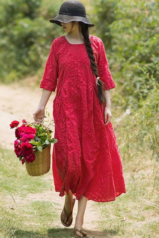 - Pure Color Pleated 100% Cotton Dress