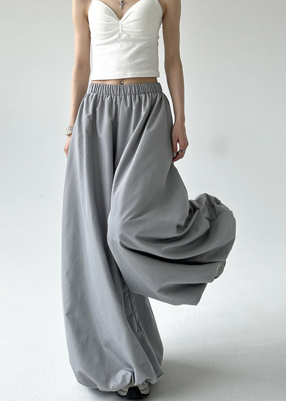 Grey Pockets Elastic Waist Lantern Pants Fall