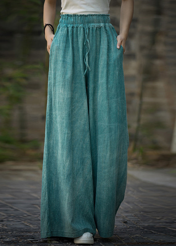 Purple Tie Dye Elastic Waist Linen Wide Leg Pants Summer