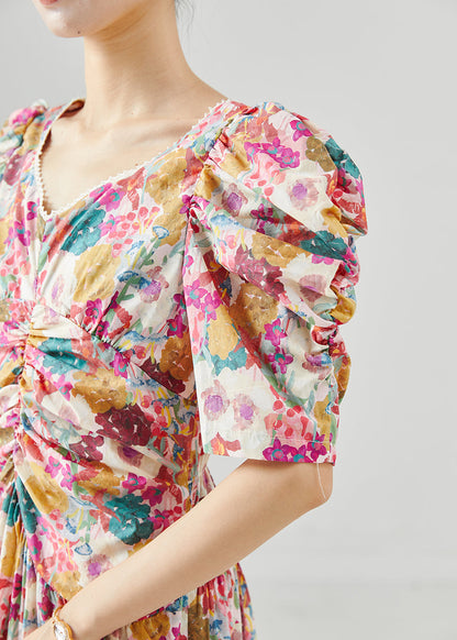 Puff Sleeve Print Cotton Maxi Dresses Summer