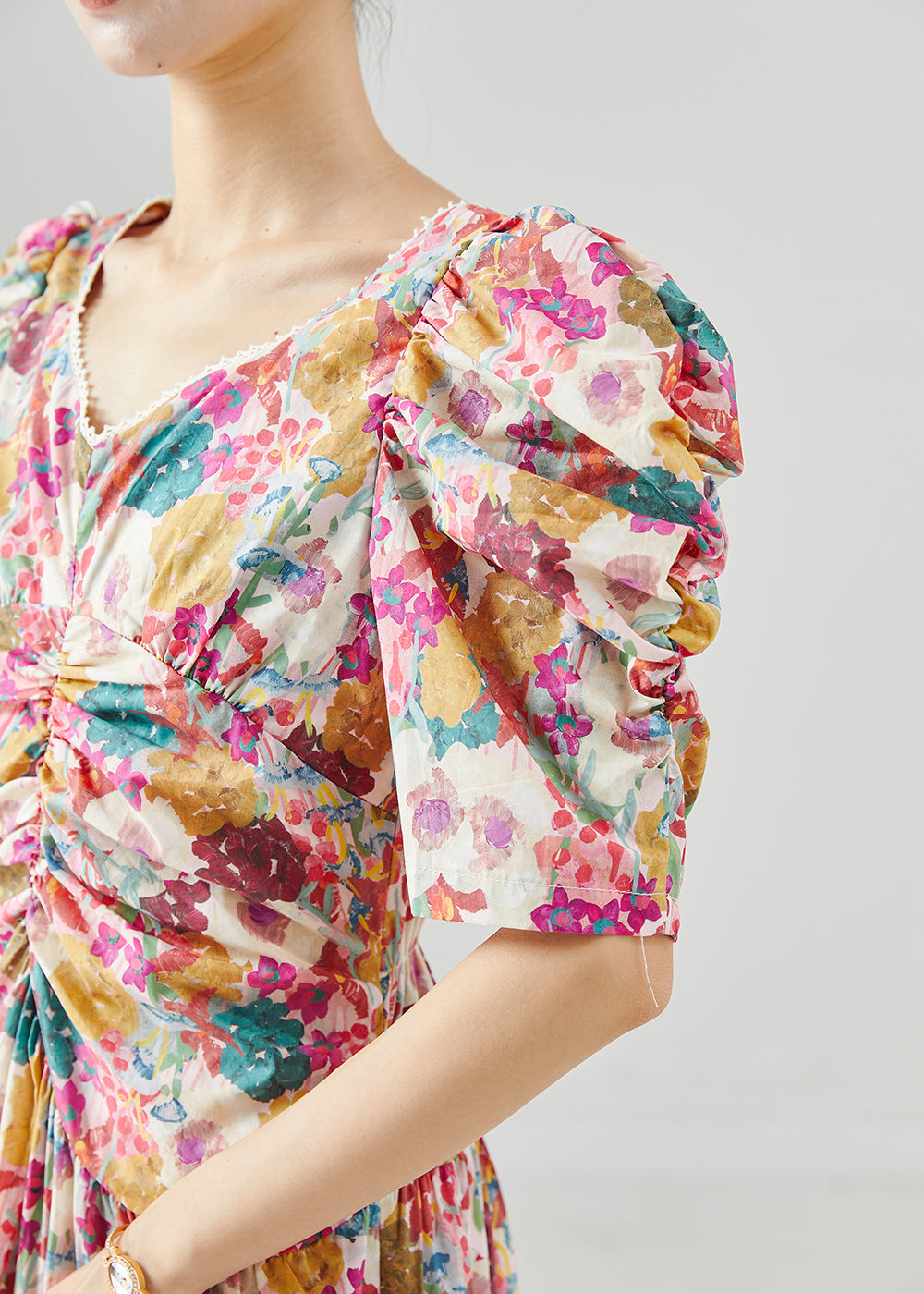 Puff Sleeve Print Cotton Maxi Dresses Summer