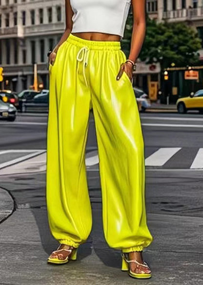 Fluorescent Green Elastic Waist Harem Pants