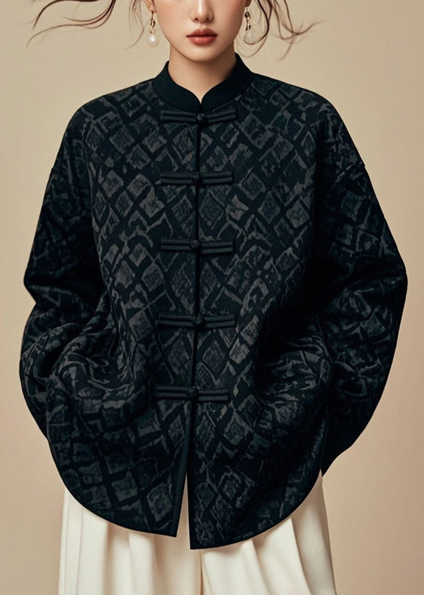 Black Stand Collar Cotton Coat Fall
