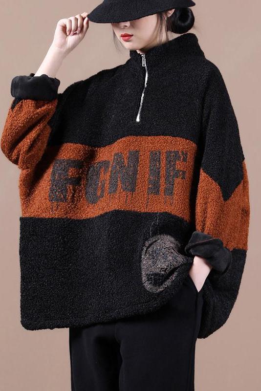 Winter Color Stitching Zipper Sweatshirt