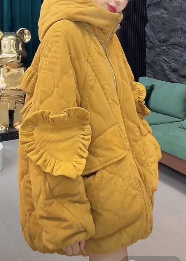 Yellow Ruffled Corduroy Fine Cotton Filled Jacket Winter
