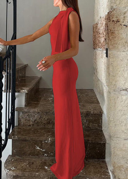 Apricot One Shoulder Slim Fit Silk Long Dress Summer