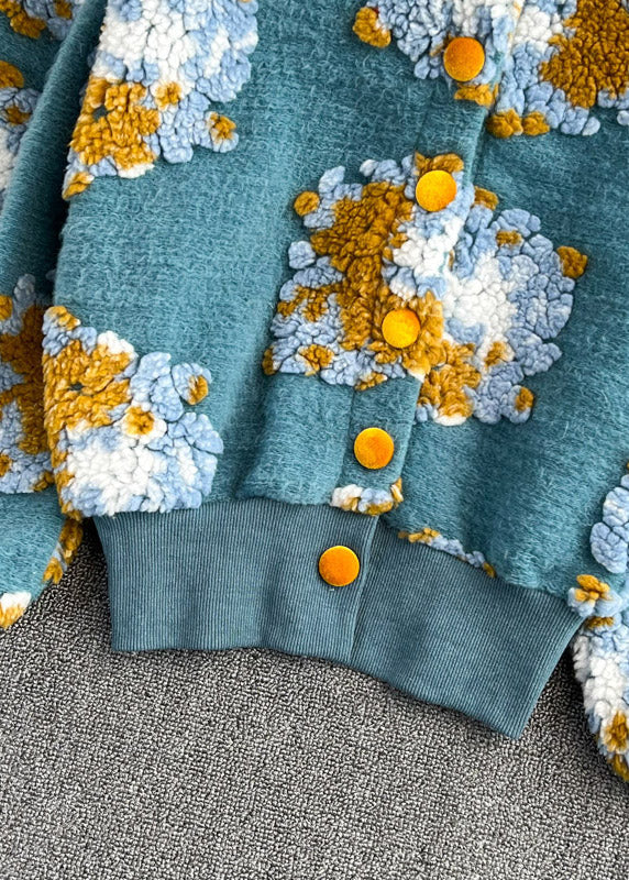 Blue O-neck Fluffy Button Knit Sweaters Spring