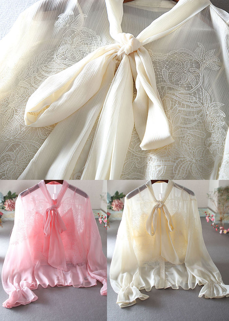 Pink Embroidered Chiffon Shirt Top Spring
