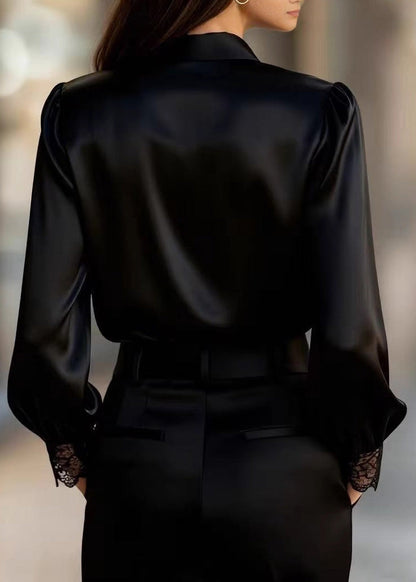 Unique White V Neck Lace Patchwork Silk Shirt Spring