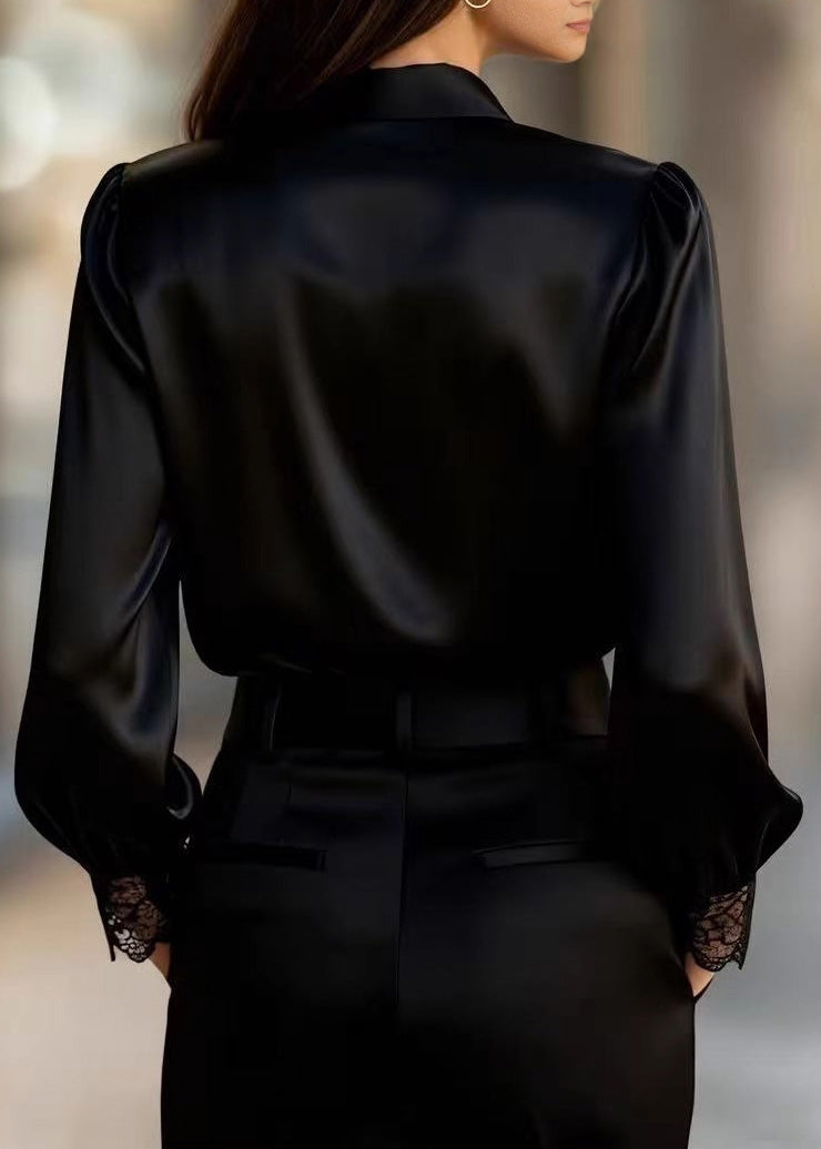 Unique White V Neck Lace Patchwork Silk Shirt Spring