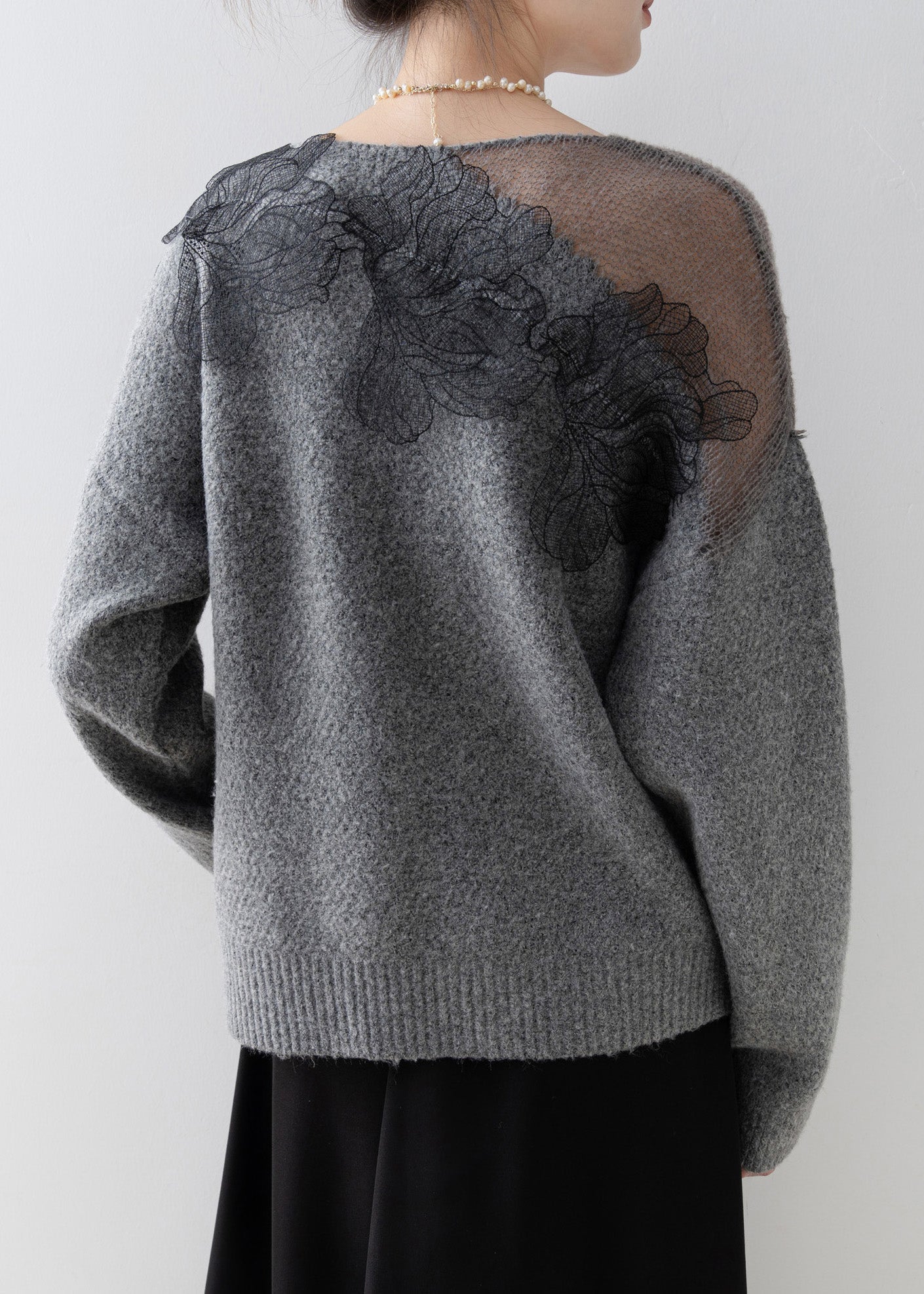 Original Design Grey O-neck Knit Sweaters Spring
