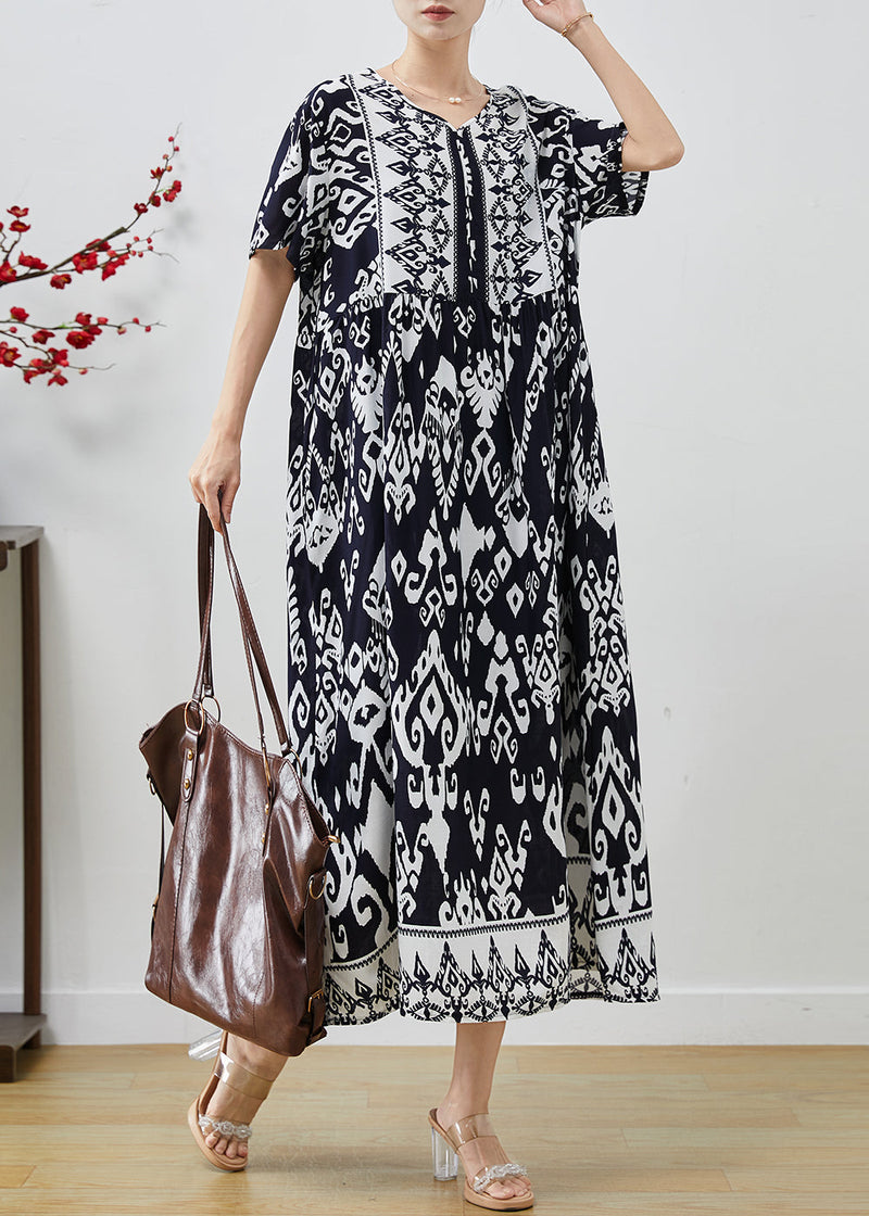Black Oversized Print Cotton Holiday Dresses Summer
