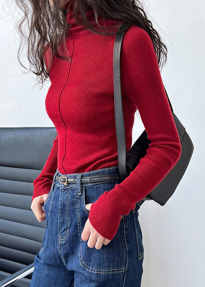 Red Turtleneck Cotton Knit Sweaters Fall