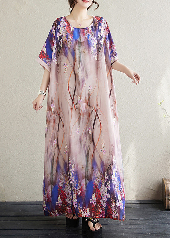 Apricot Print Loose Sundresses Batwing Sleeve