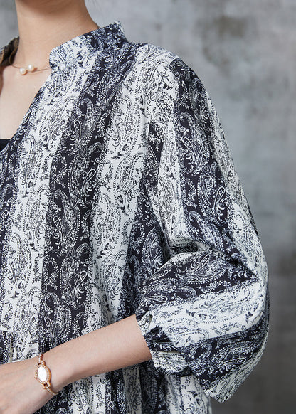 Grey V Neck Print Chiffon Mid Dresses Summer