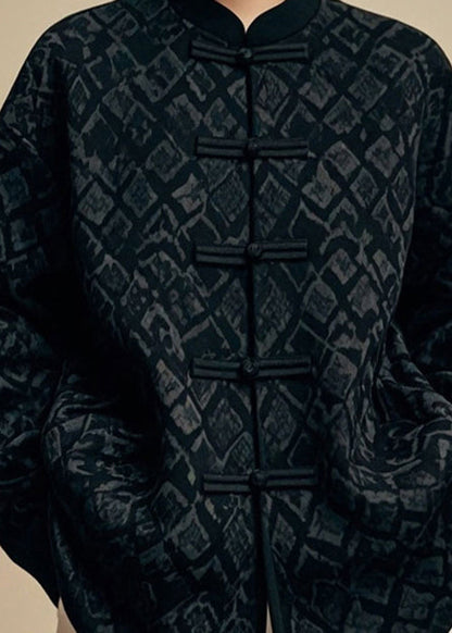 Black Stand Collar Cotton Coat Fall