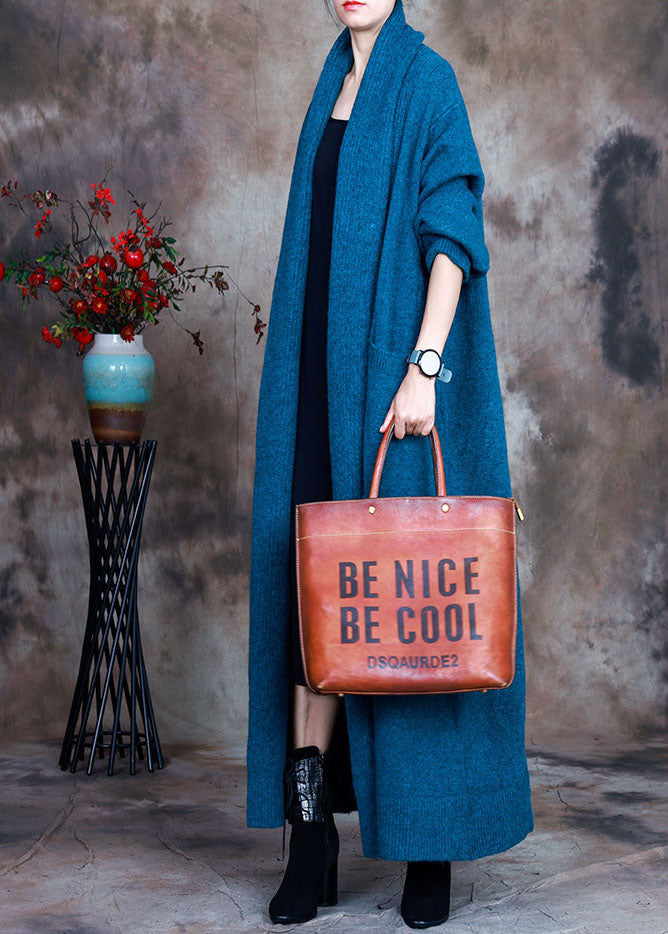 Blue V Neck Pockets Fall Knit Cardigan