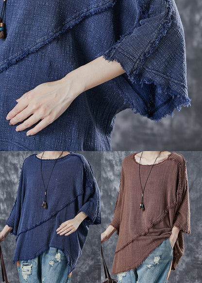 Navy Oversized Patchwork Cotton Blouse Top Spring