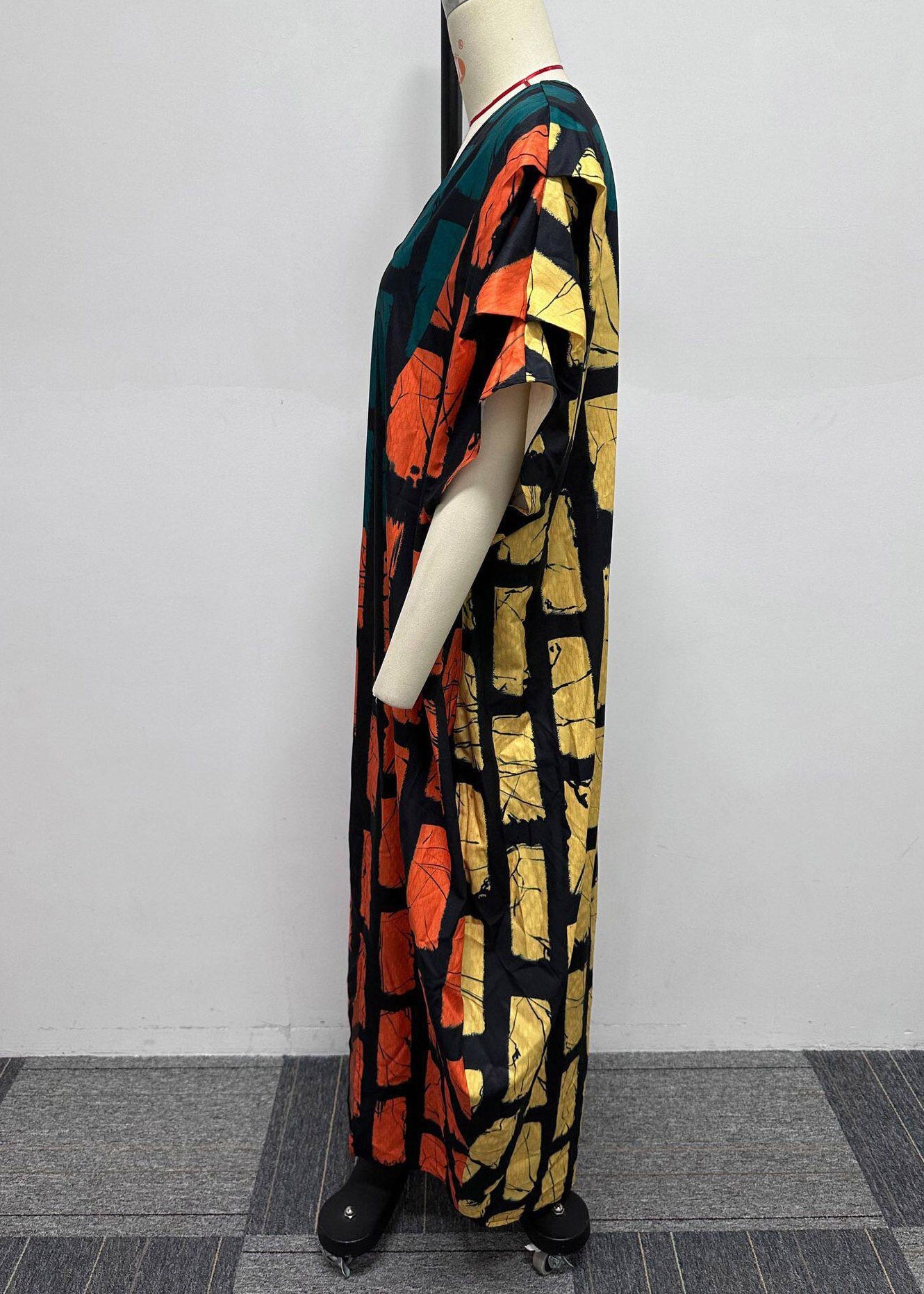 Orange V Neck Plaid Holiday Long Dress Summer