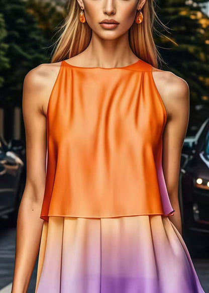 Gradient Color Silm Fit Chiffon Mini Dress Summer