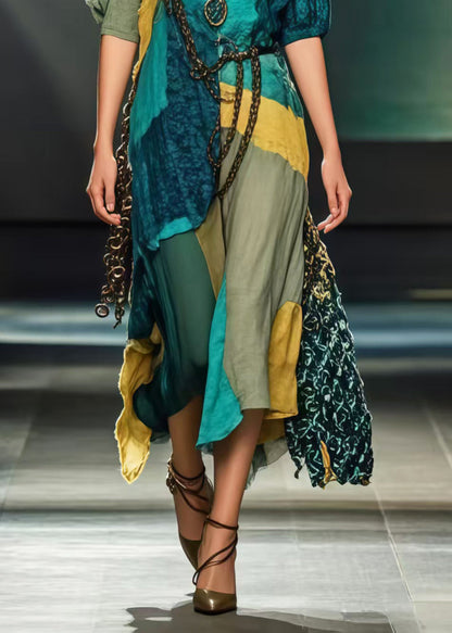 Art Multicolour Asymmetrical Design Cotton One Shoulder Dress Summer