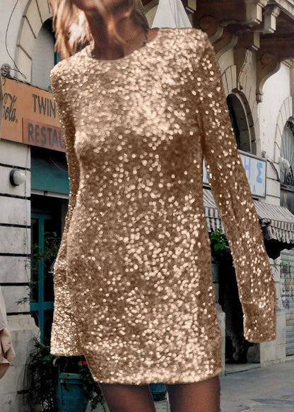 European and American Style Silver Sequins Slim Fit Dress Spring
