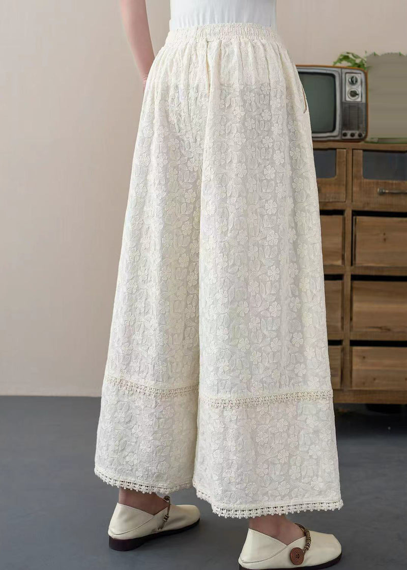 Diy White Embroidered Cotton Crop Pants Trousers Summer