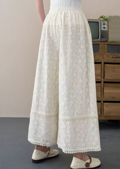 Diy White Embroidered Cotton Crop Pants Trousers Summer