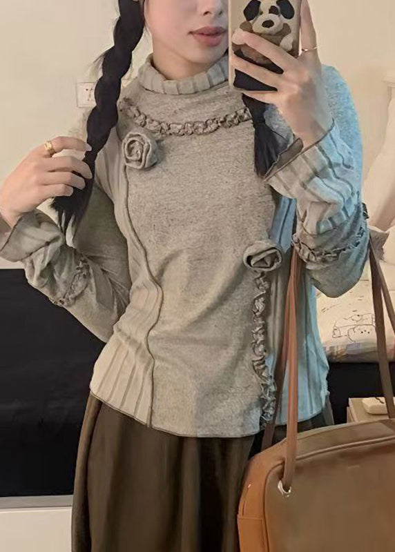 Grey Turtleneck Patchwork Top Fall