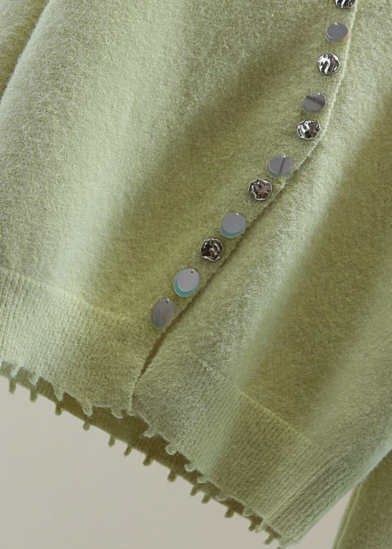 Mulberry V Neck Asymmetrical Sequins Cotton Knit Sweaters Winter