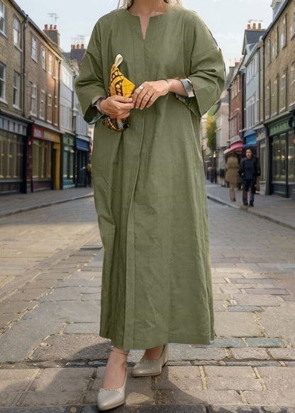 Khaki V Neck Cotton Maxi Dresses Summer