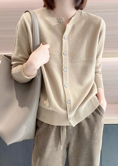 Pink O Neck Button Patchwork Knit Coats Long Sleeve