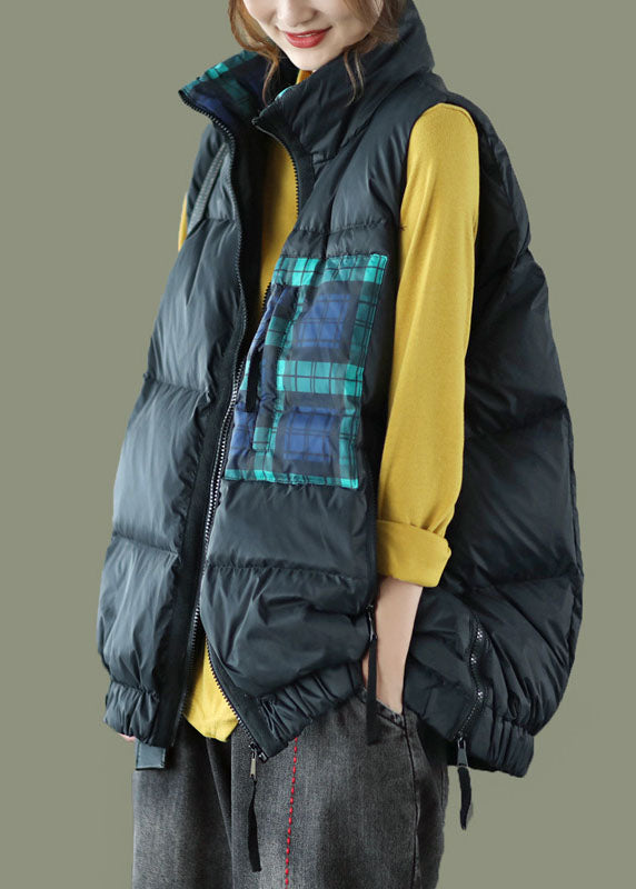 Organic Tea Green Stand Collar Zippered Thick Winter Tops Sleeveless Vest