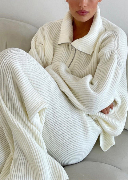 European and American Style Grey Sweaters and Pants Knit Set Fall