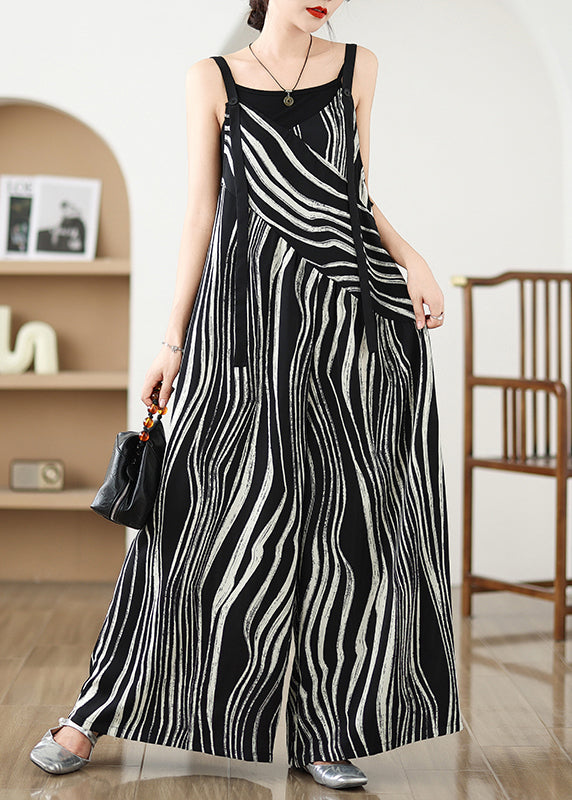Black Oversized Zebra Pattern Jumpsuits Summer