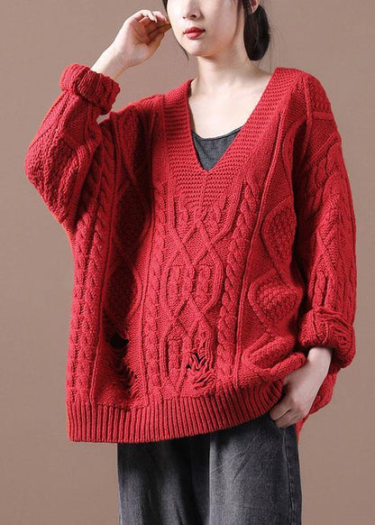 Khaki Hole V Neck Fall Cozy Sweater